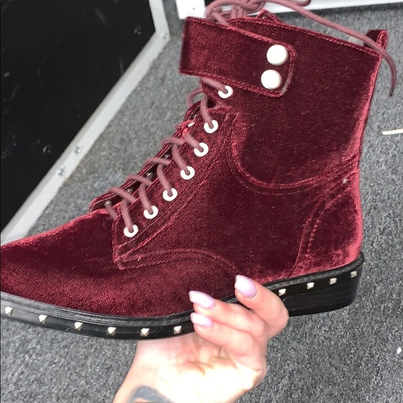 Brand new burgundy velvet combat style boot - Picture 5 of 8